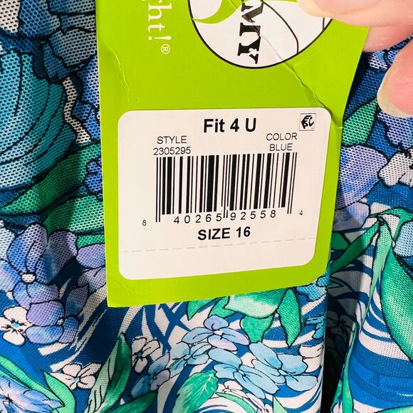 Fit 4 U Tankini Swim Top Handkerchief Hem Resort Beachcore Blue 16 - Picture 7 of 8